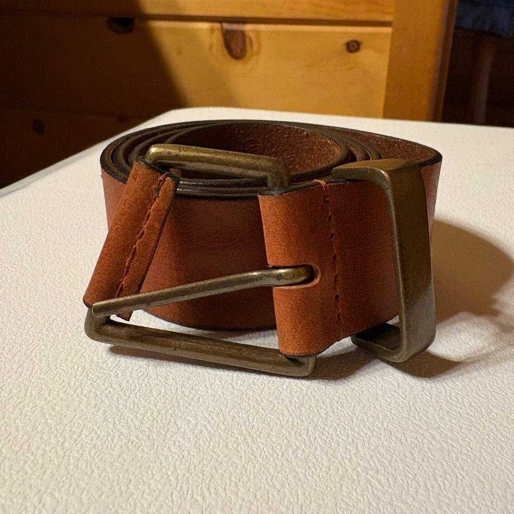 We The Free Brown Leather Belt with Brass Buckle -